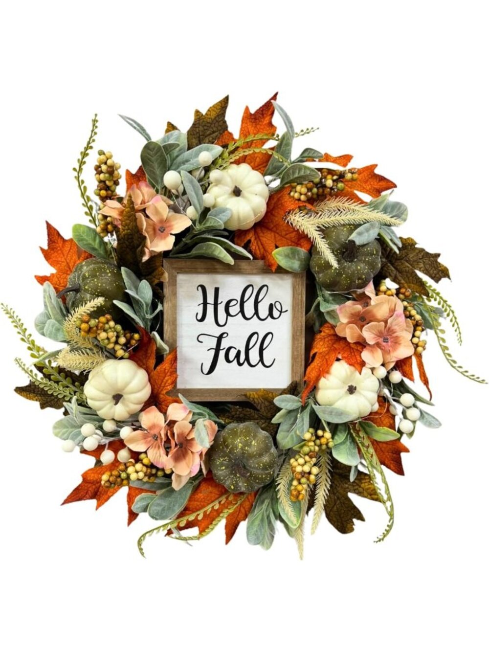22" Lighted Fall Wreath with Timer & "Hello Fall" Sign - Perfect Autumn Decor!